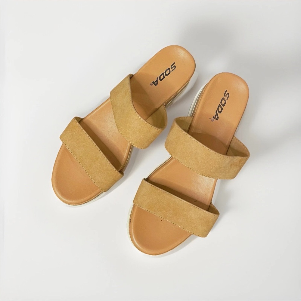 Soda Tan Slide Sandals with Wide Straps